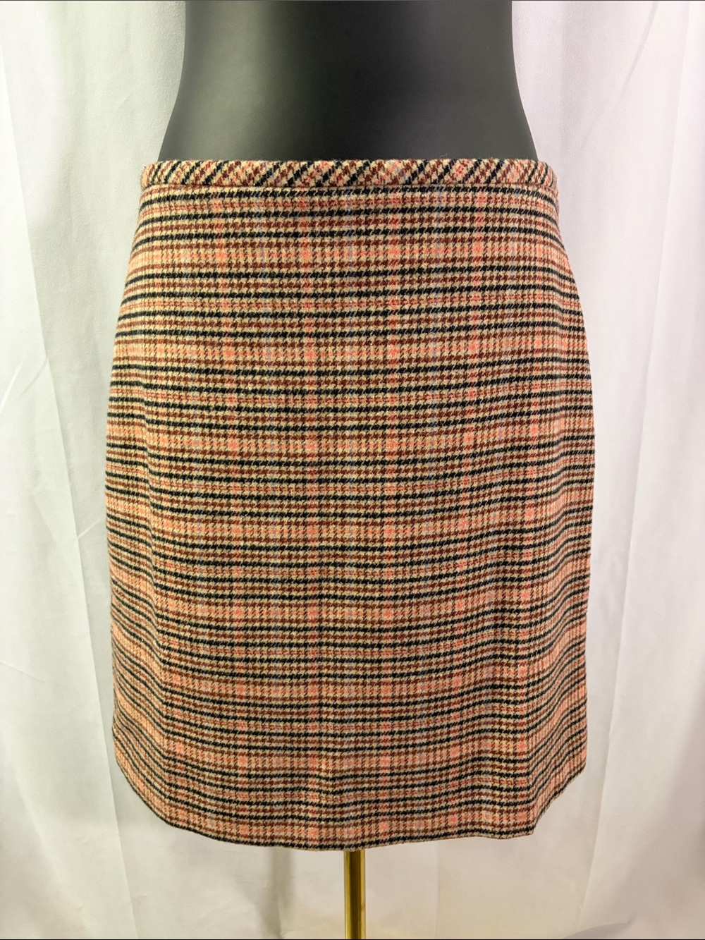 Talbots Pink Multicolor Houndstooth Wool Blend A-Line Skirt